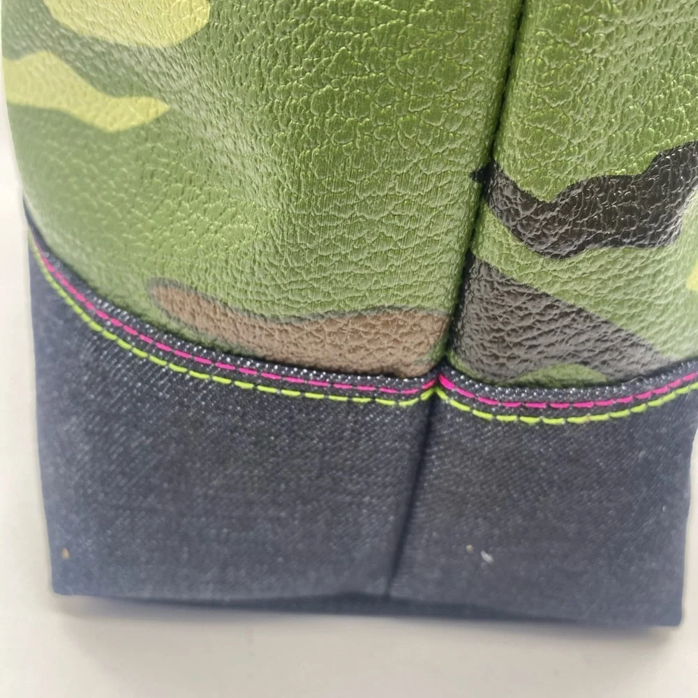HANDMADE Unisex Camouflage Vegan Leather/ Denim Tote Bag.OS